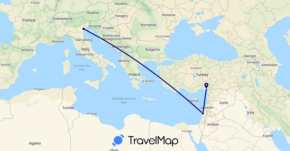 TravelMap itinerary: driving in Israel, Italy, Turkey (Asia, Europe)